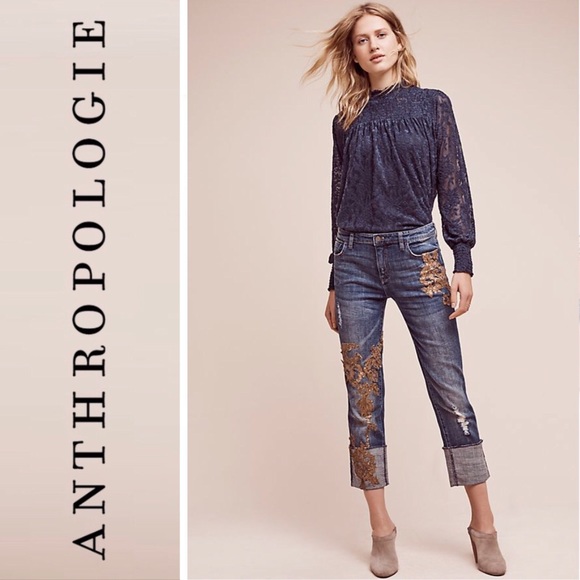 Anthropologie Denim - Anthropologie Hyphen Crop Sequin Appliqué Jeans